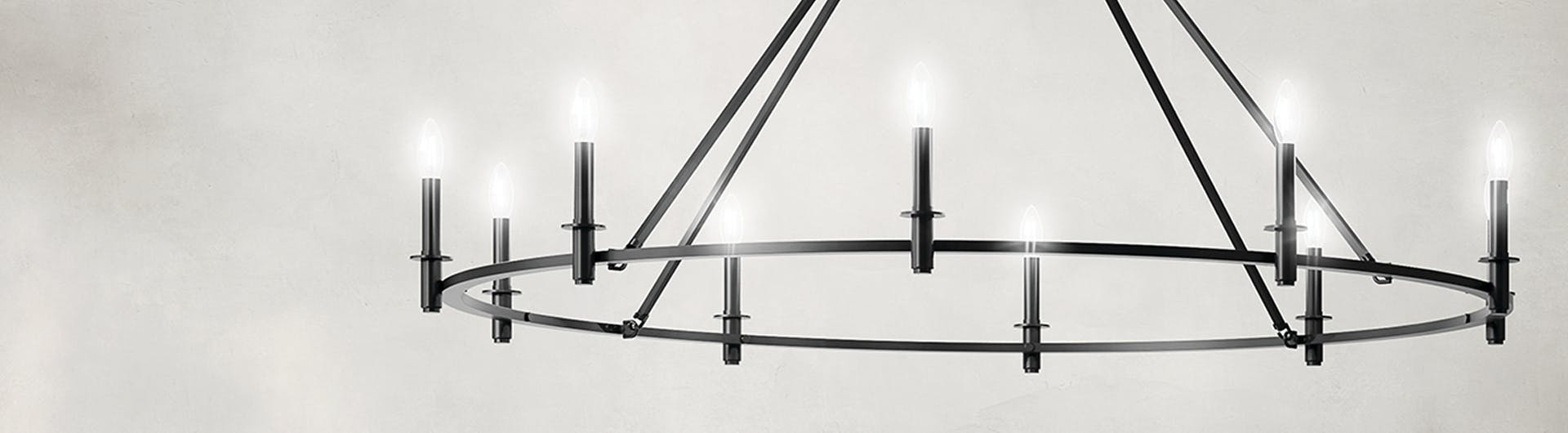 Carrick 8-light chandelier in black on a gray and black background
