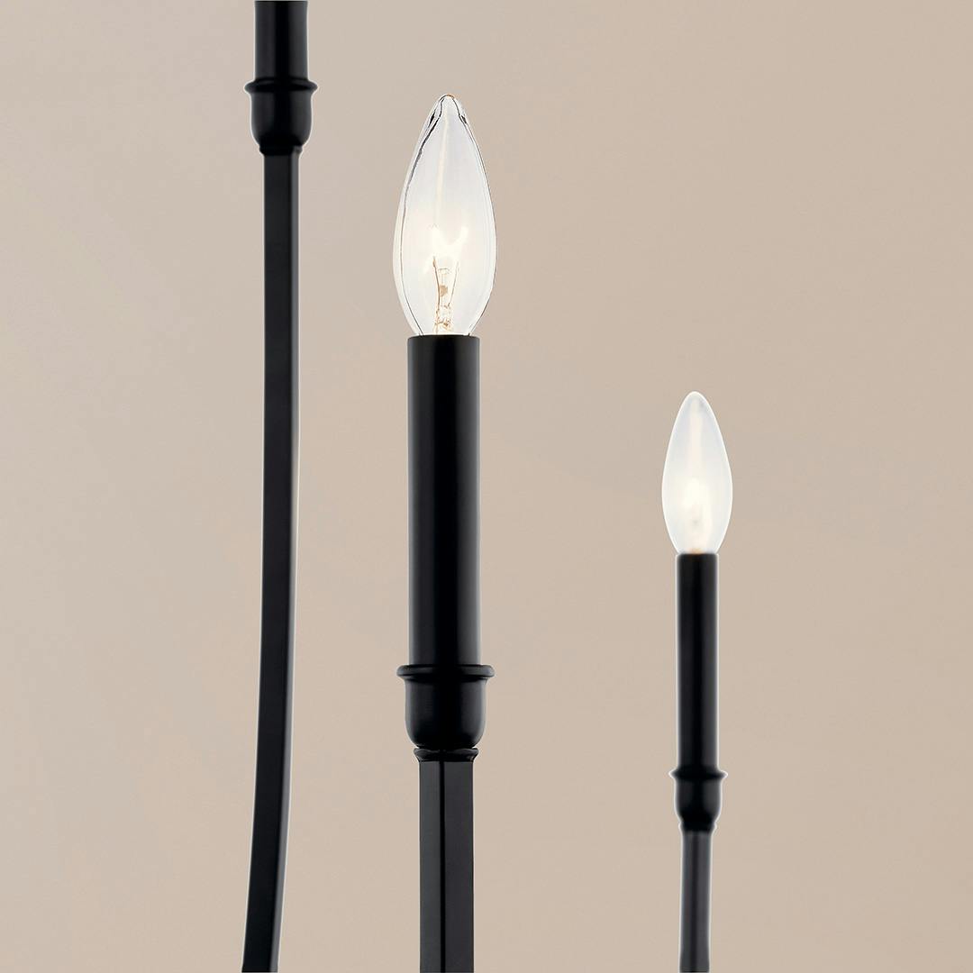 Close up of the Malene 45.25 Inch 8 Light Foyer Chandelier in Black on a white background