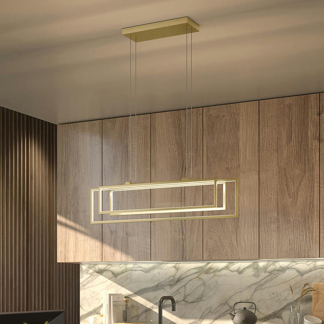 Day time kitchen with Jestin 38 Inch LED Linear Pendant in a Champange Gold finish