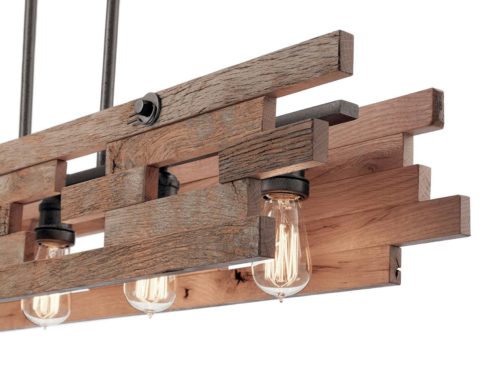 Close up view of the Cuyahoga Mill Linear Chandelier Anvil Iron on a white background