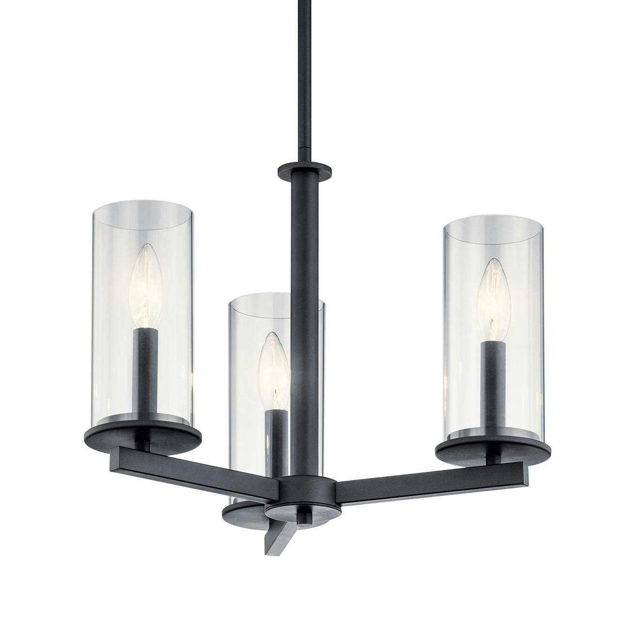 Crosby 3 Light Chandelier Black without the canopy on a white background