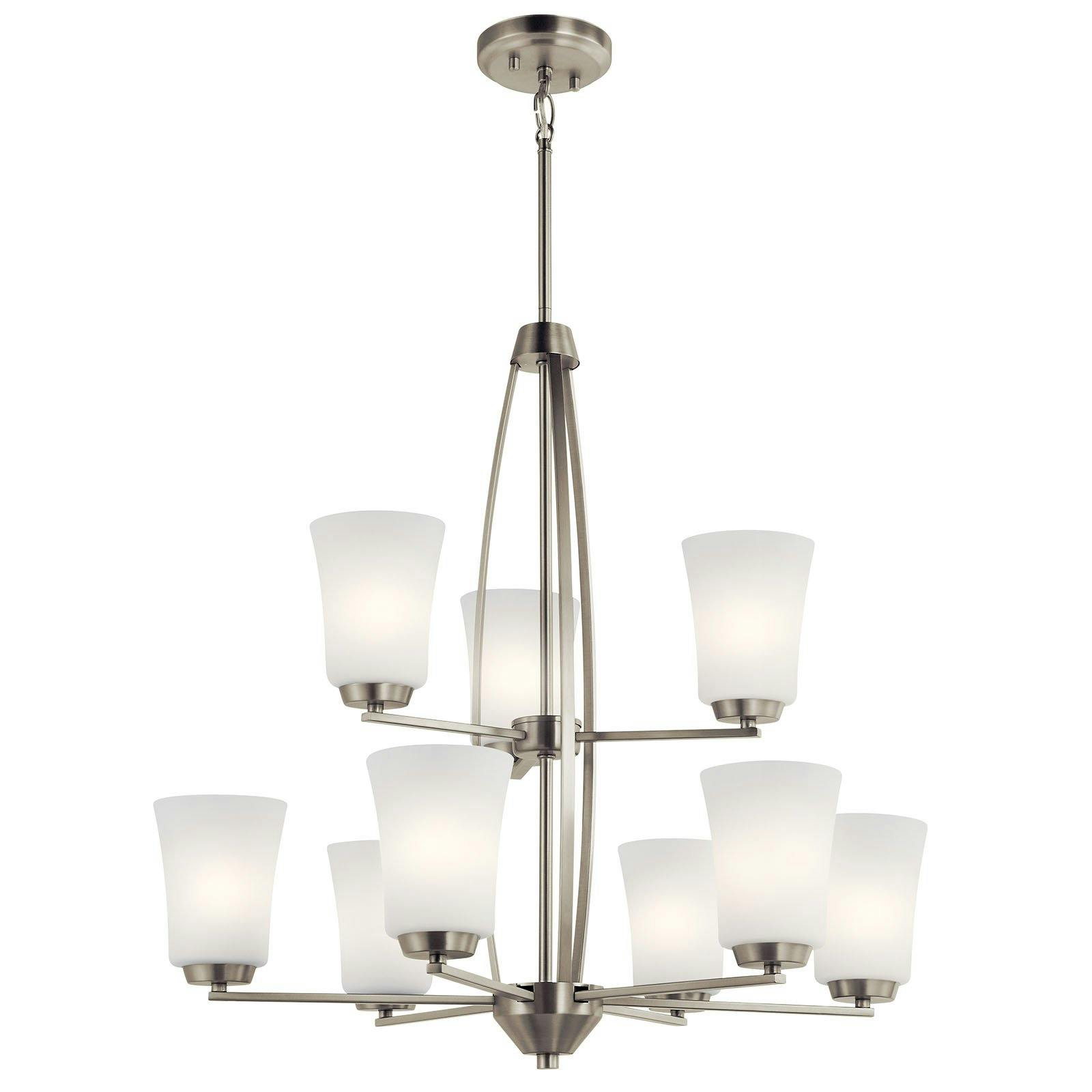 Tao 9 Light Chandelier Brushed Nickel on a white background