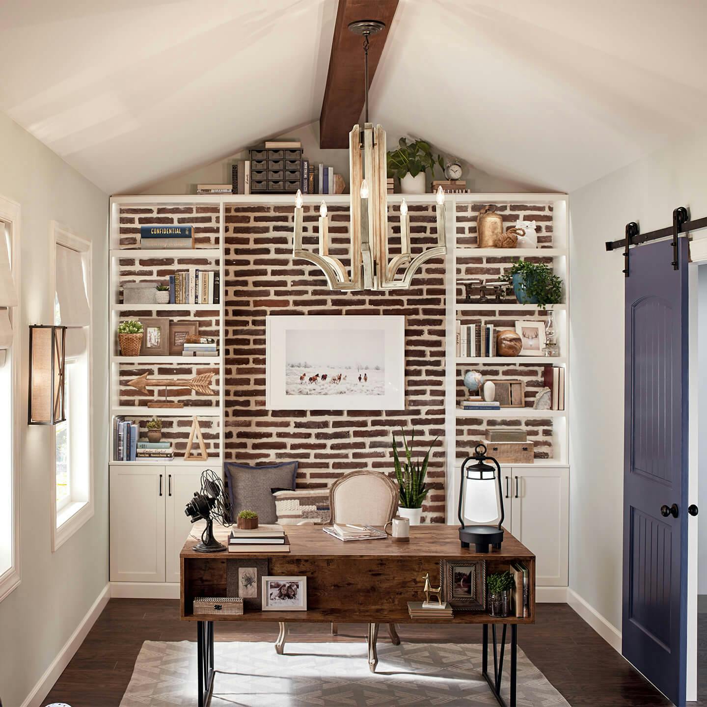 Country chic home office featuring Botanica and Cahoon lighting during the day