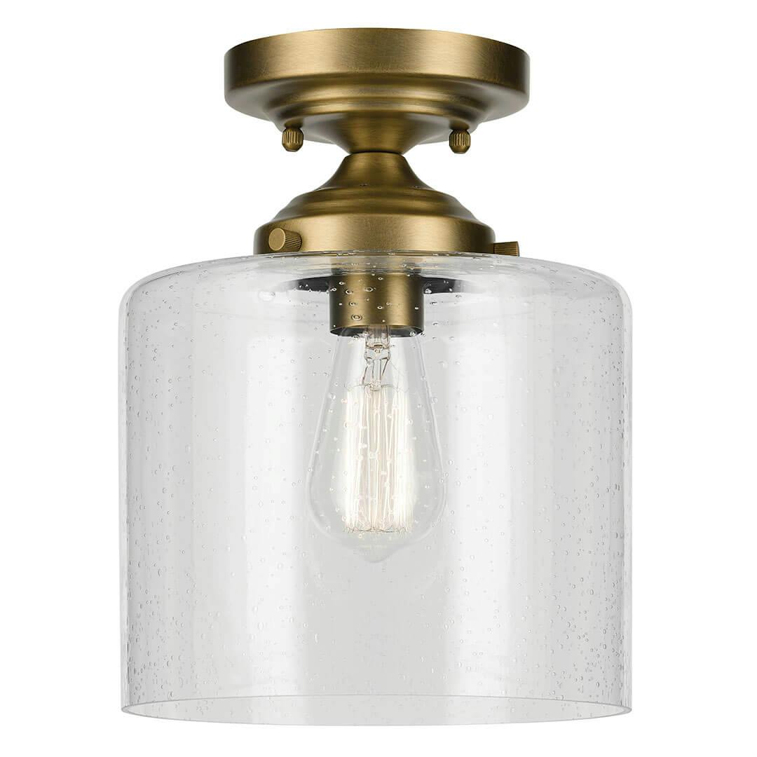 The Winslow 10.75" 1-Light Semi Flush in Natural Brass on a white background