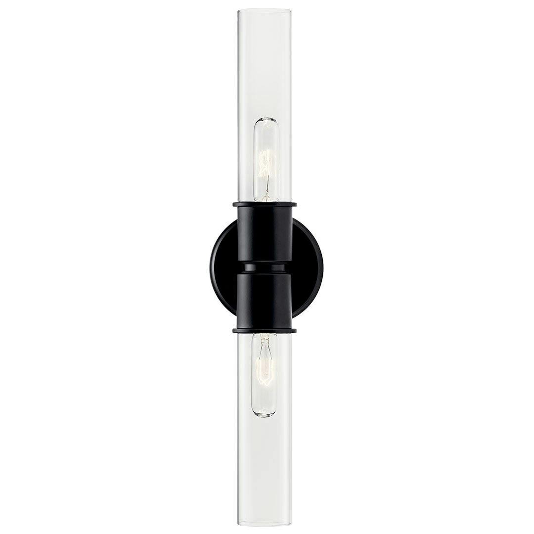 Front view of the Aviv 24 Inch 2 Light Wall Sconce with Clear Glass in Black mounted vertically on a white background