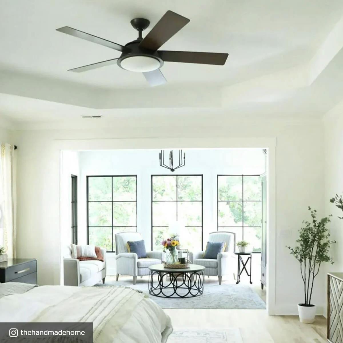 Instagram post from the handmade home featuring a ceiling fan in a bedroom