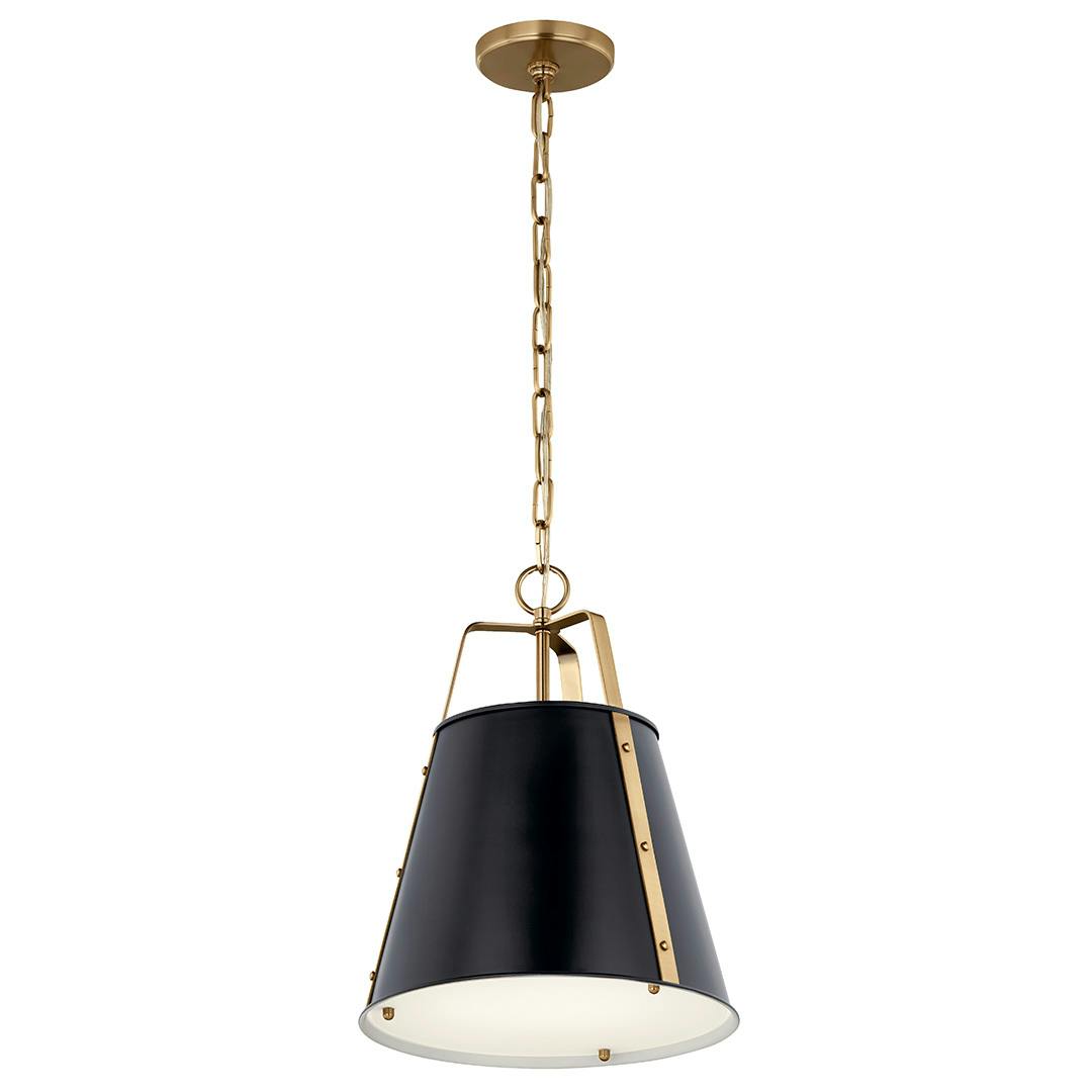 The Etcher 13 Inch 1 Light Pendant with Etched Painted White Glass Diffuser in Black and Champagne Bronze on a white background