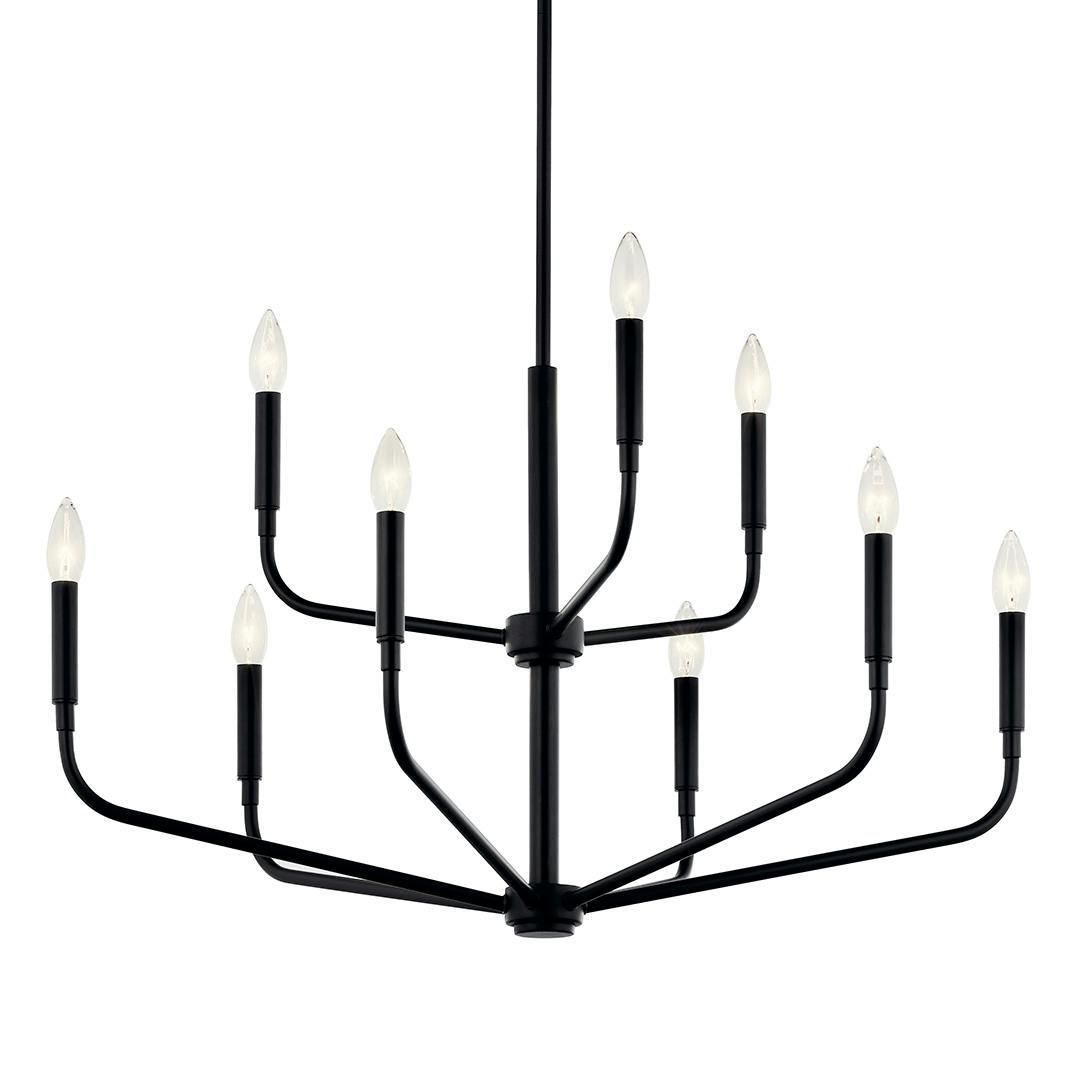 The Madden 32 Inch 9 Light 2-Tier Chandelier in Black on a white background