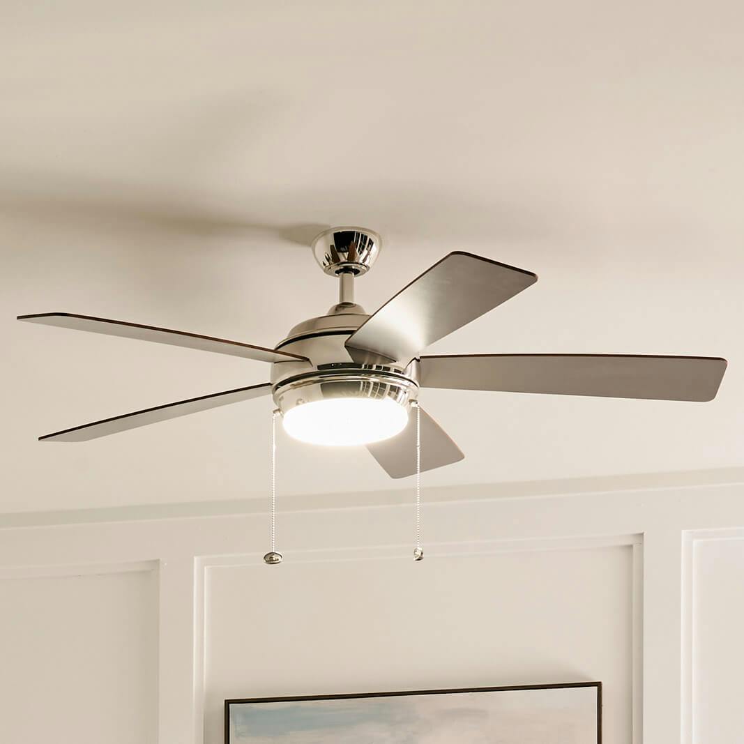 Day time bedroom with the Starkk™ LED 52" Fan Polished Nickel