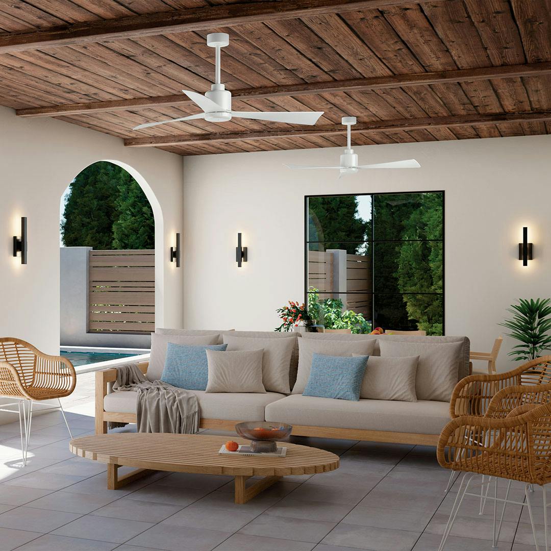 Porch in day light with the 52 Inch True Ceiling Fan in White with White Blades