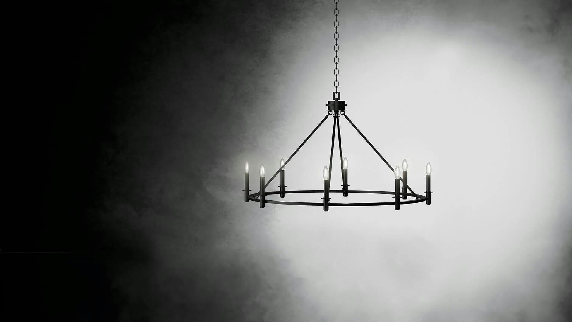 Carrick chandelier on dark background.