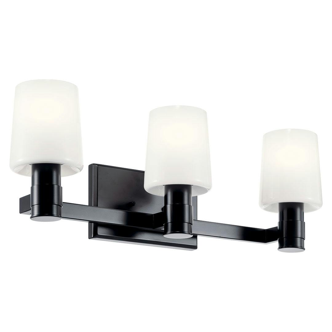 The Adani 24 Inch 3 Light Vanity Light with Opal Glass in Black on a white background