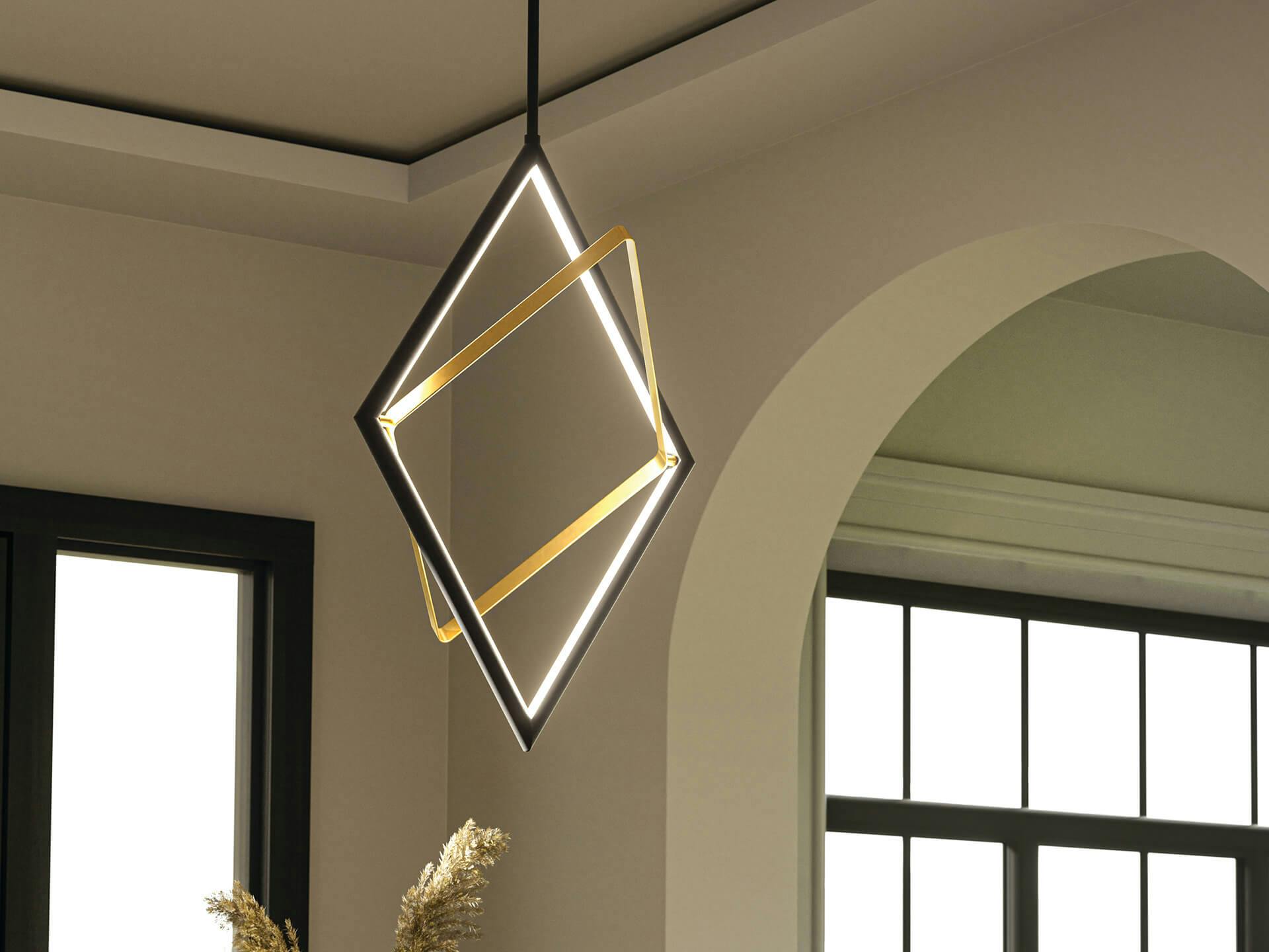Foyer with a Darski diamon shaped LED pendant