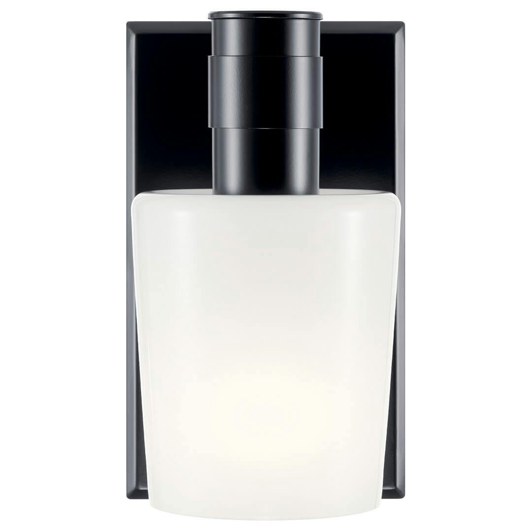 Front view of the Adani 8.5 Inch 1 Light Vanity Light with Opal Glass in Black on a white background