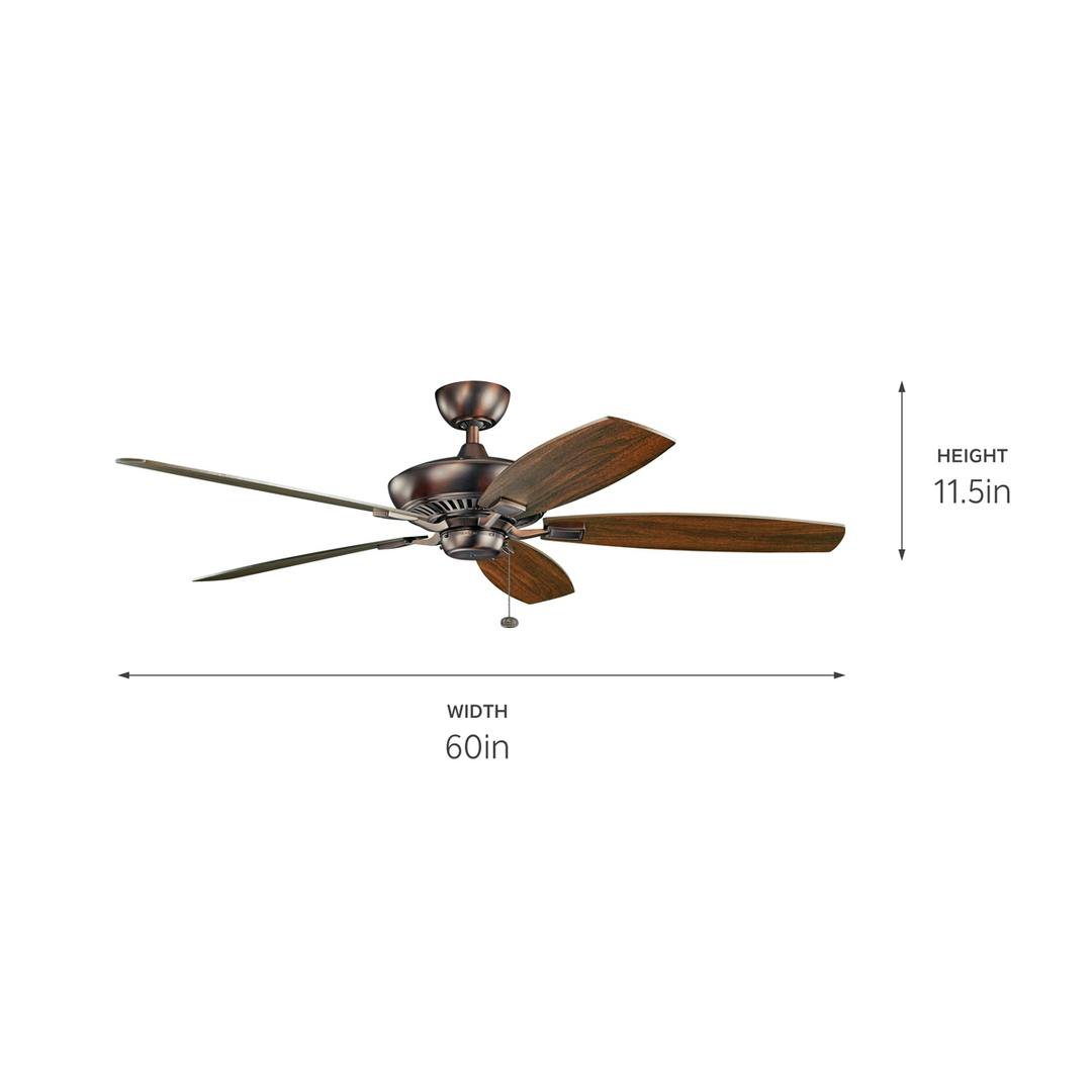 Canfield™ XL 60" Fan Oil Brushed Bronze on a white background with dimensions also shown in tech specs