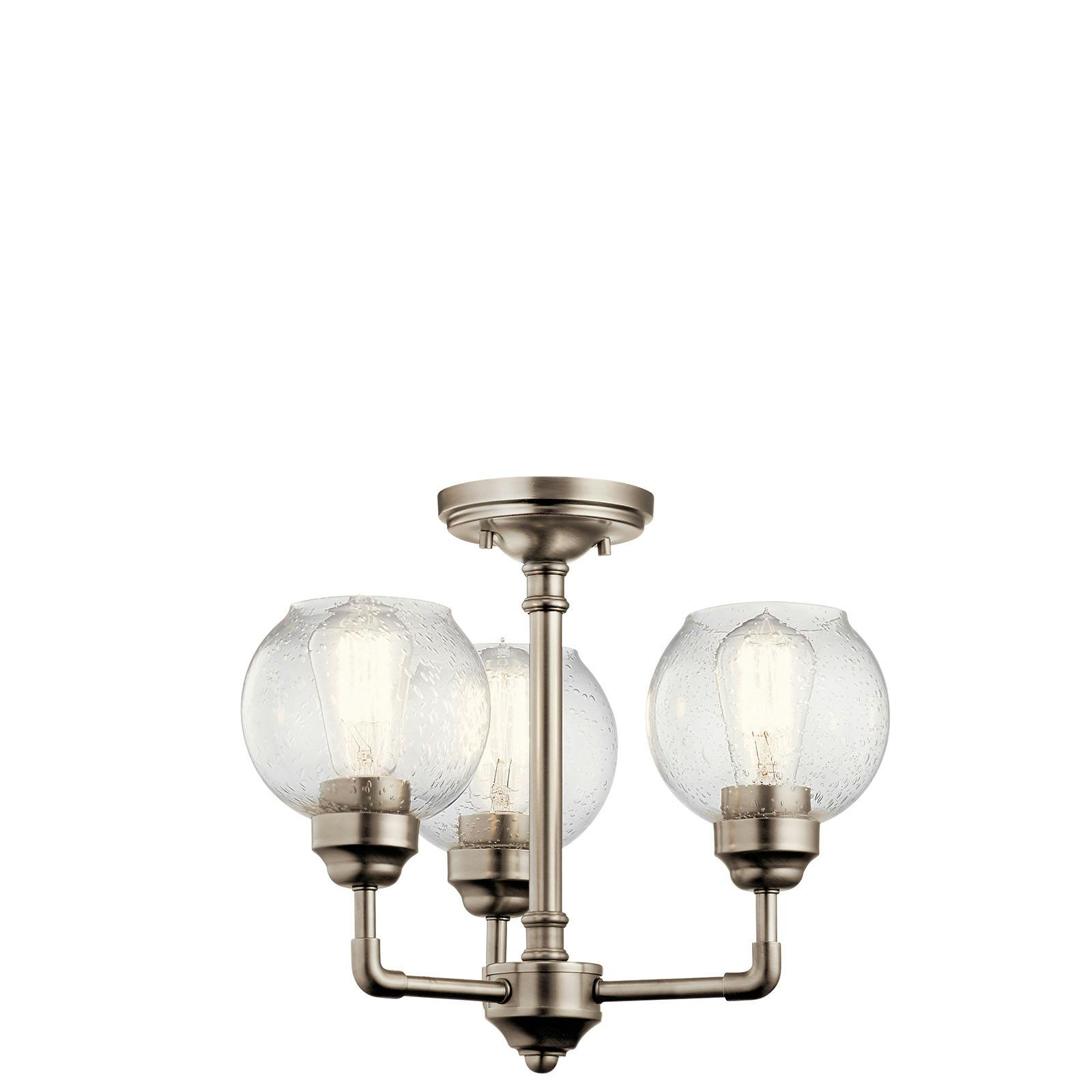 Niles 3 Light Chandelier Antique Pewter shown as a semi-flush on a white background