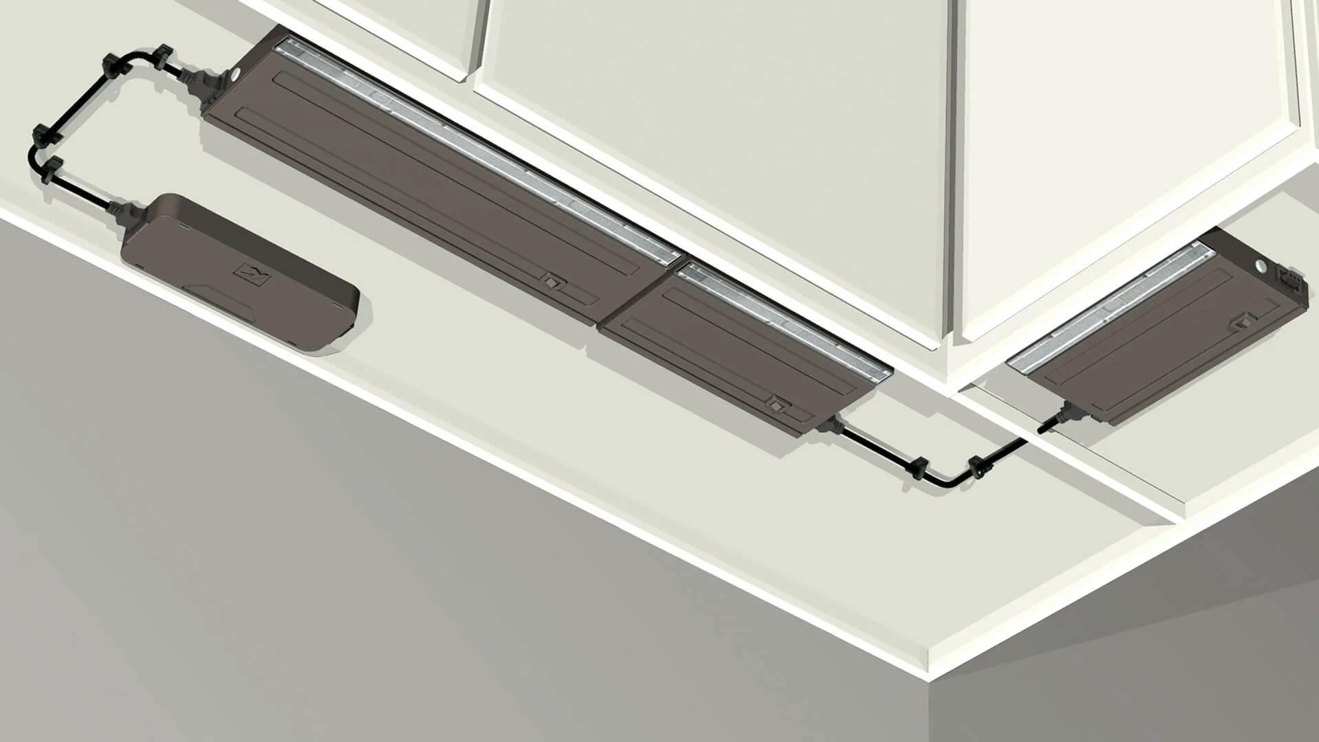 Illustration of under cabinet lights towards of the front underneath the cabinet.