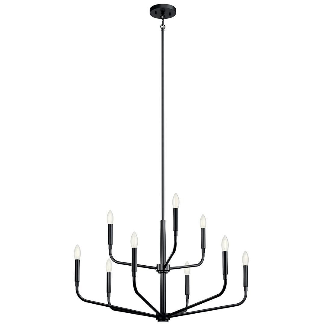 The Madden 32 Inch 9 Light 2-Tier Chandelier in Black on a white background