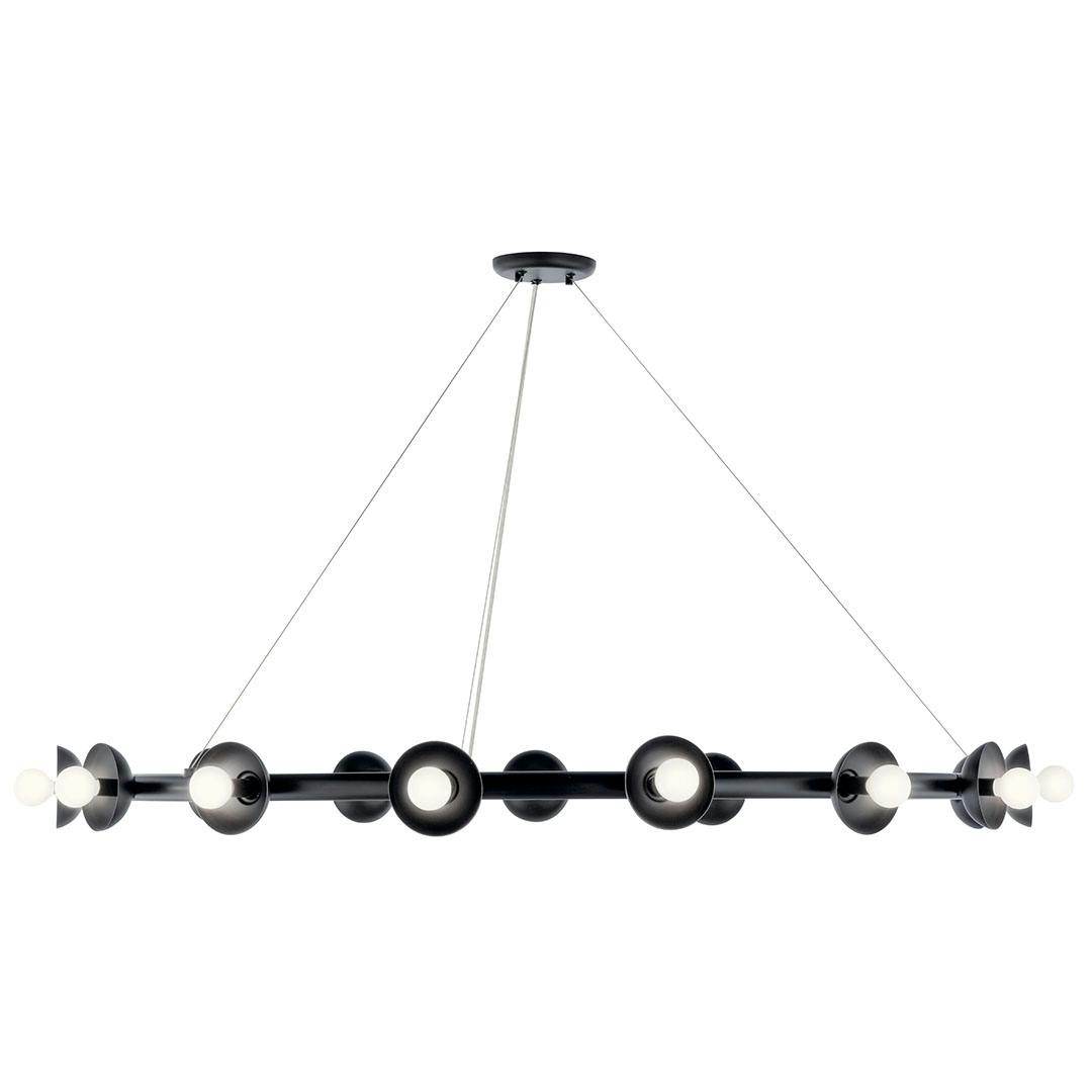 Front view of the Palta 50 Inch 15 Light Chandelier in Black on a white background