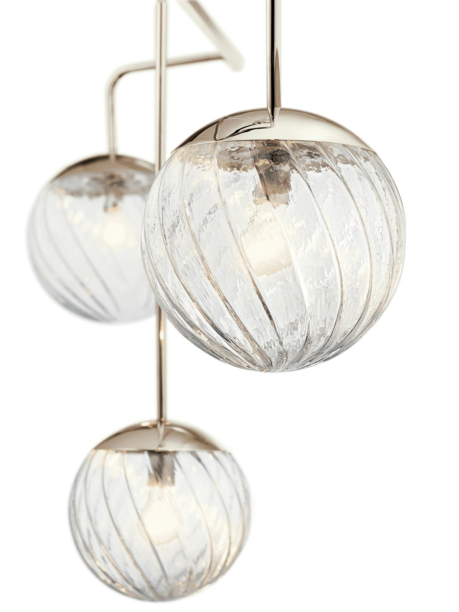 Close up view of the Amaryliss 3 Light Pendant Polished Nickel on a white background