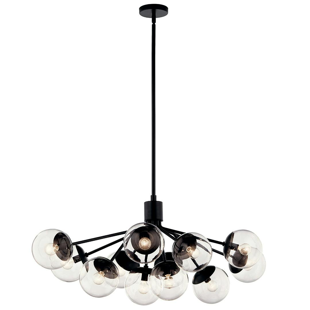 The Silvarious 48 Inch 12 Light Linear Convertible Chandelier with Clear Glass in Black on a white background