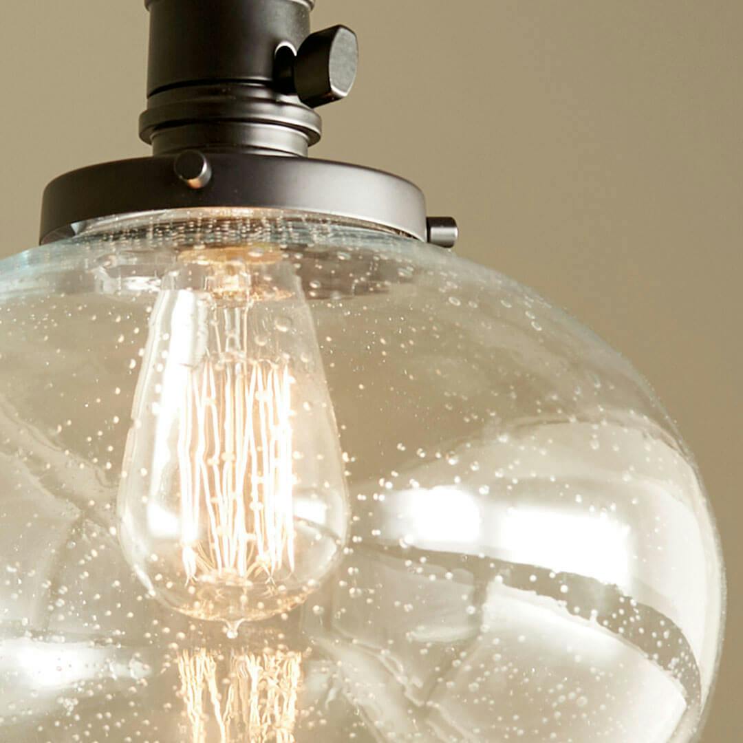 Close up of the Avery 11.25 Inch 1 Light Mini Pendant with Clear Seeded Glass in Black