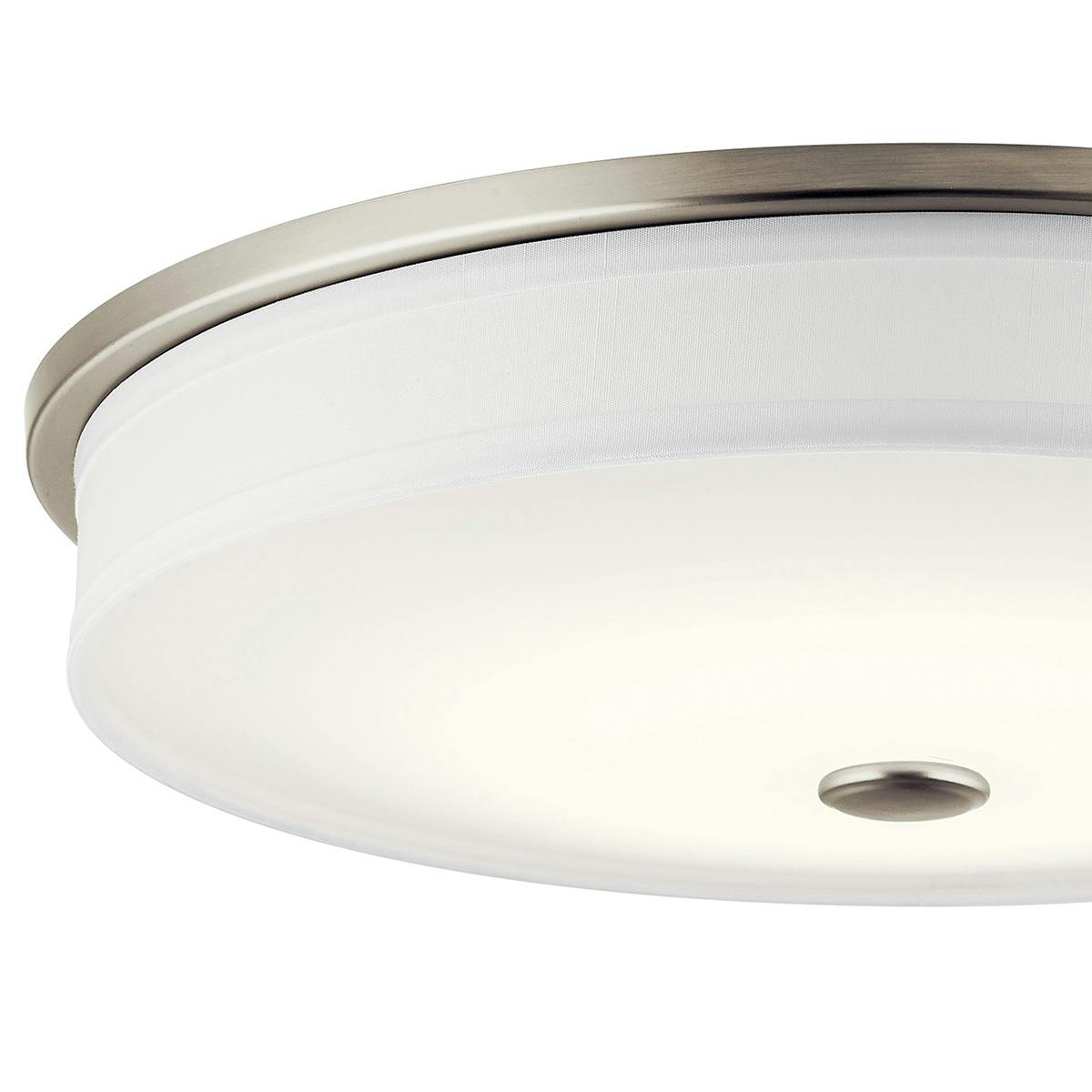 Close up view of the Ceiling Space 17.25" Flush Mount Nickel on a white background