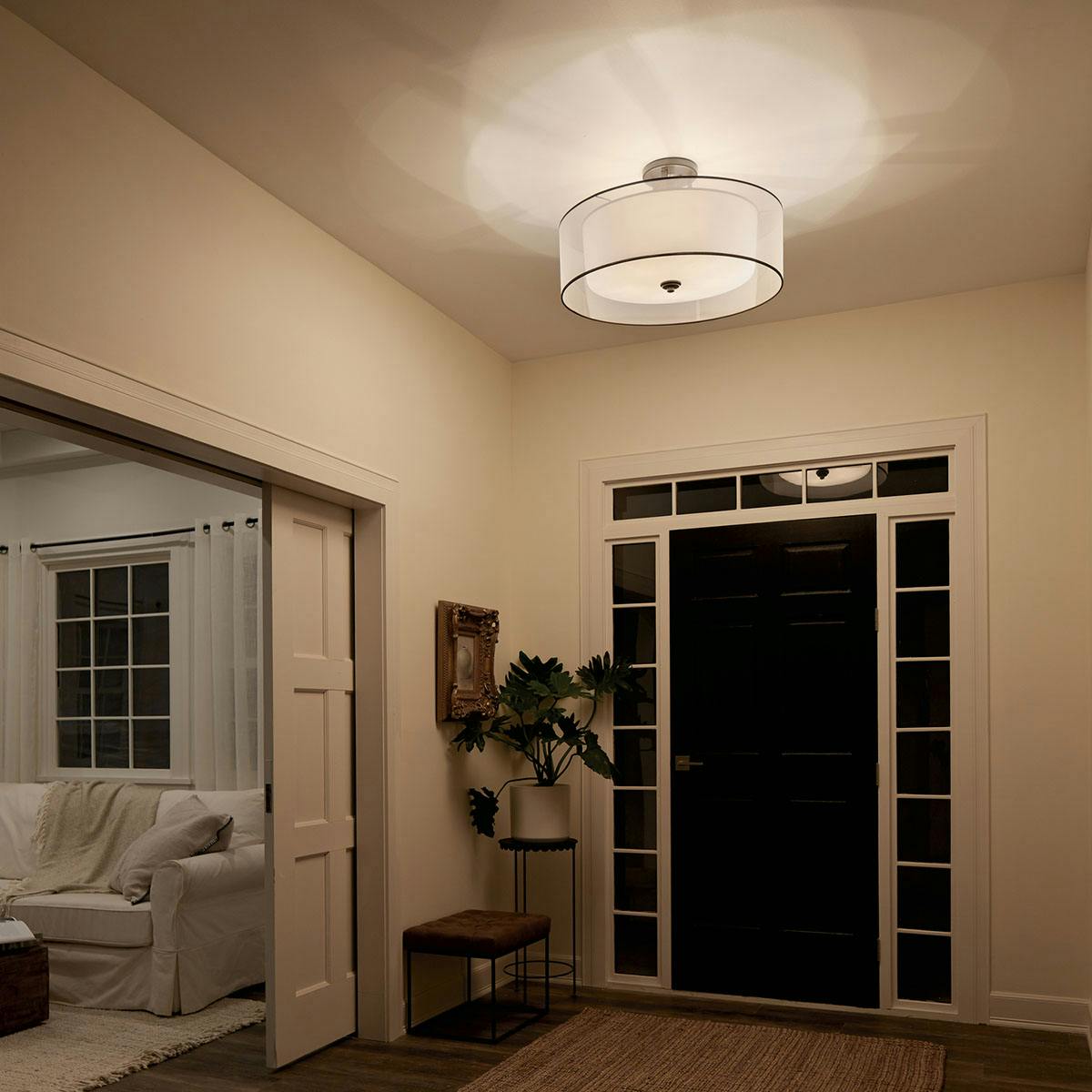 Night time Hallway image featuring Lacey flush mount light 42399MIZ