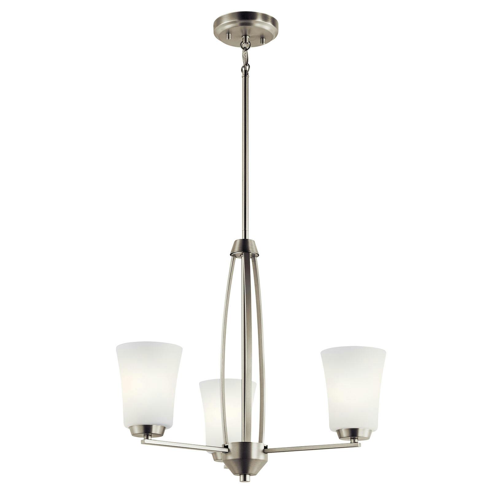 Tao 3 Light Chandelier Brushed Nickel on a white background