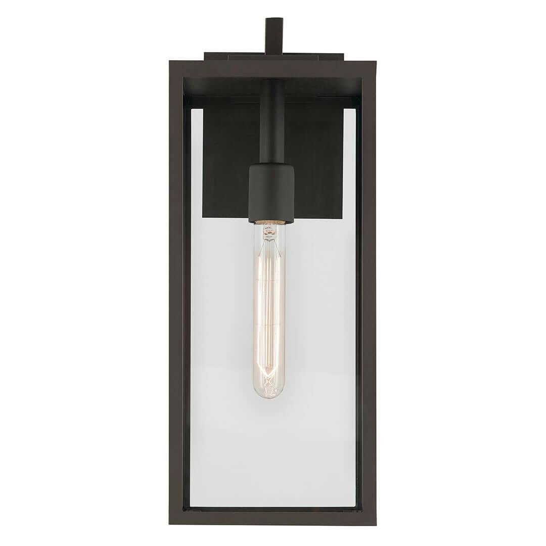 Front view of the Branner 17.75" 1 Light Outdoor Wall Light with Clear Glass in Olde Bronze on a white background