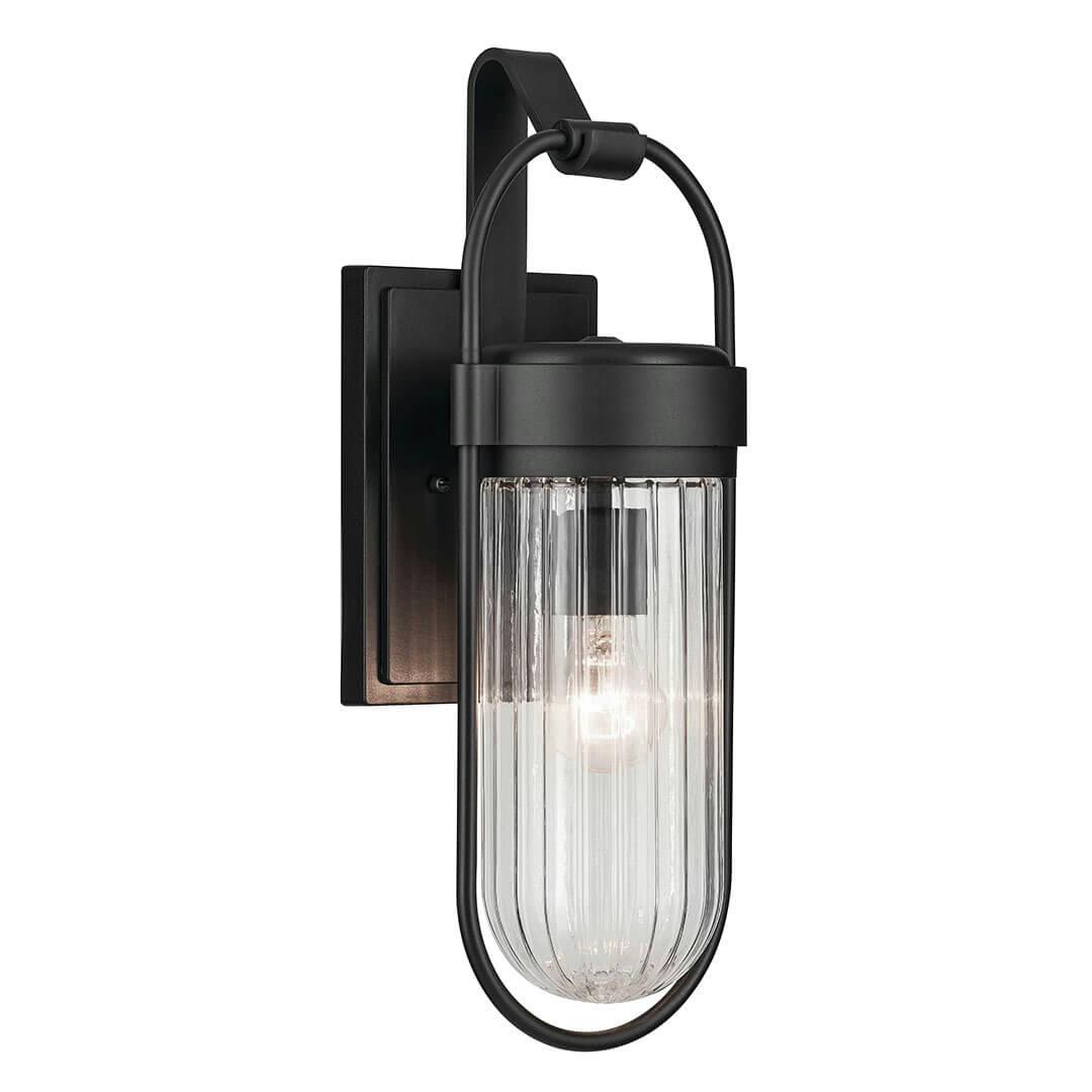 The Brix 19.25" 1 Light Outdoor Wall Light with Ribbed Clear Glass in Textured Black on a white background