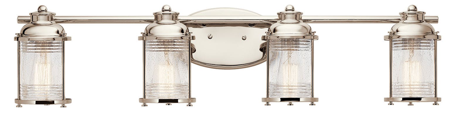 Front view of the Ashland Bay 4 Light Vanity Light Nickel on a white background