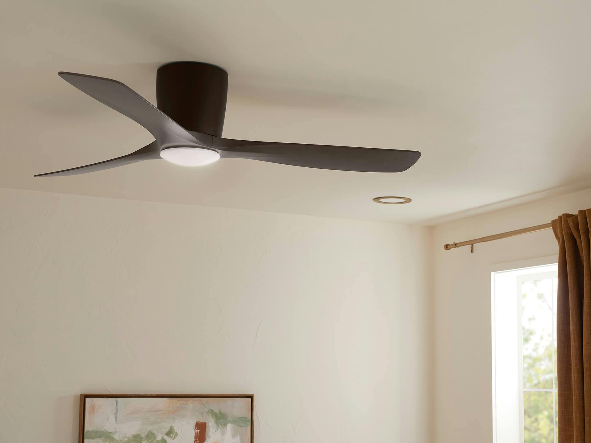Close up of a volos ceiling fan in a living room during the day