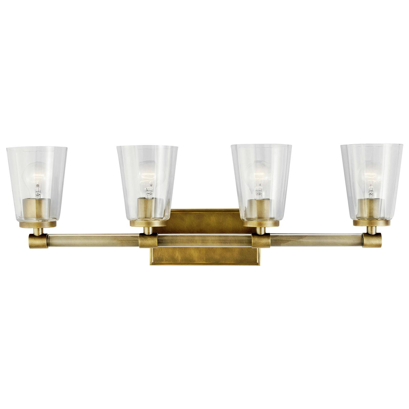 The Audrea 4 Light Vanity Light Natural Brass facing up on a white background