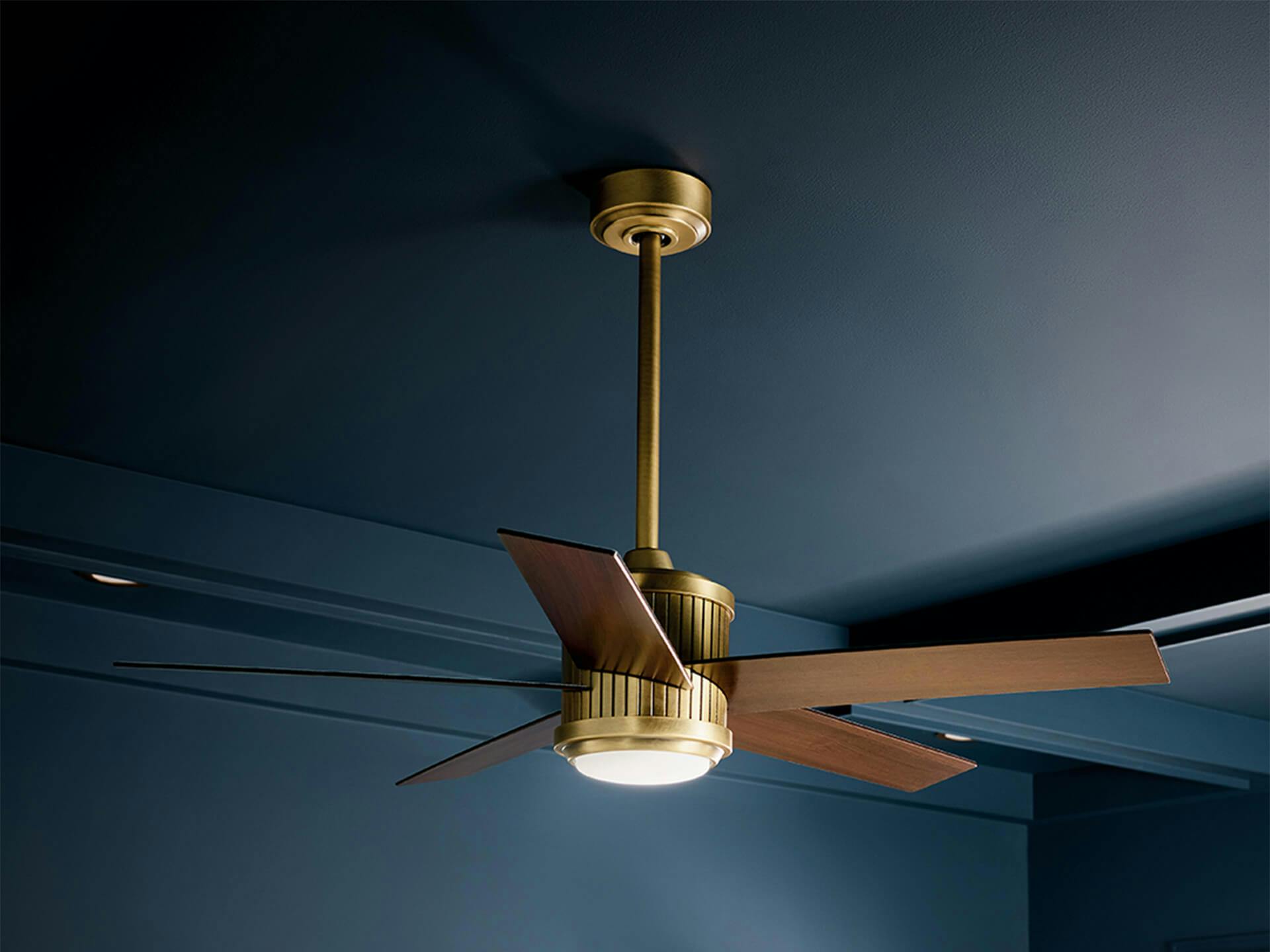 Brahm ceiling fan in natural brass.