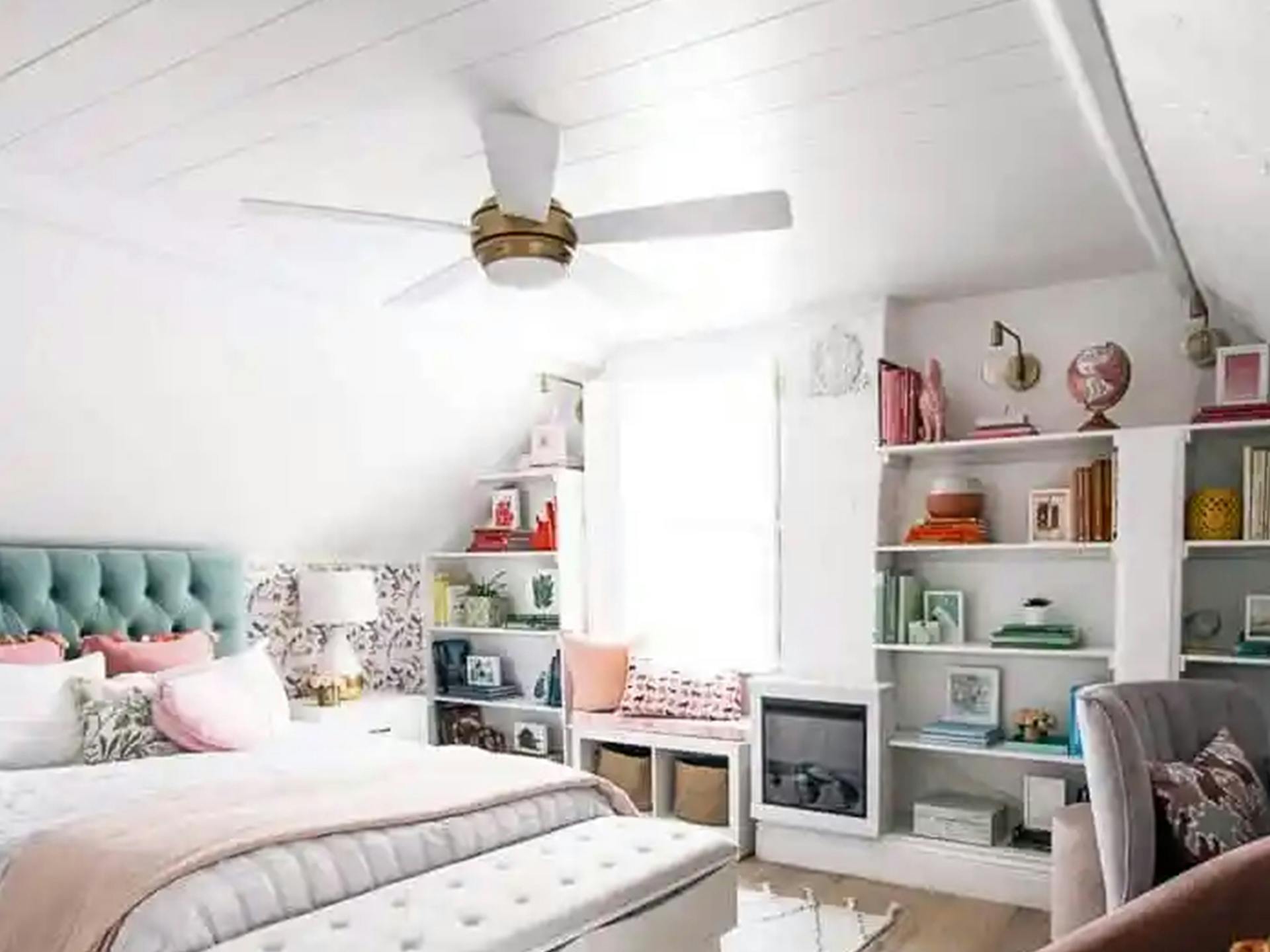 Ashley Wilson's child's colorful bedroom featuring a Kichler ceiling fan