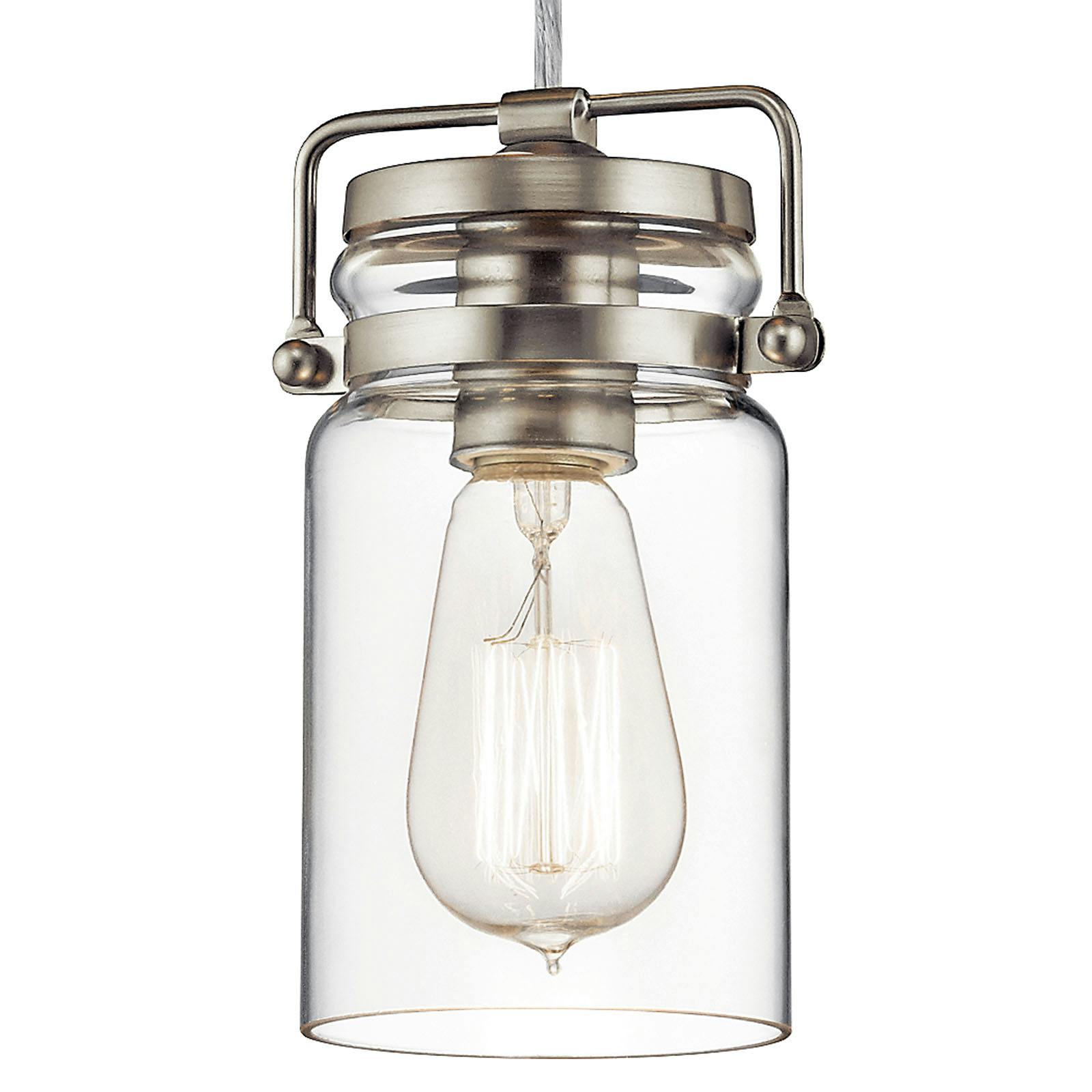 Close up view of the Brinley 7.75" Mini Pendant Nickel on a white background