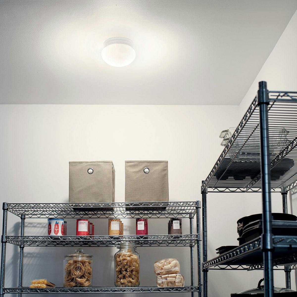 Night time pantry image featuring Ceiling Space flush mount light 206WH