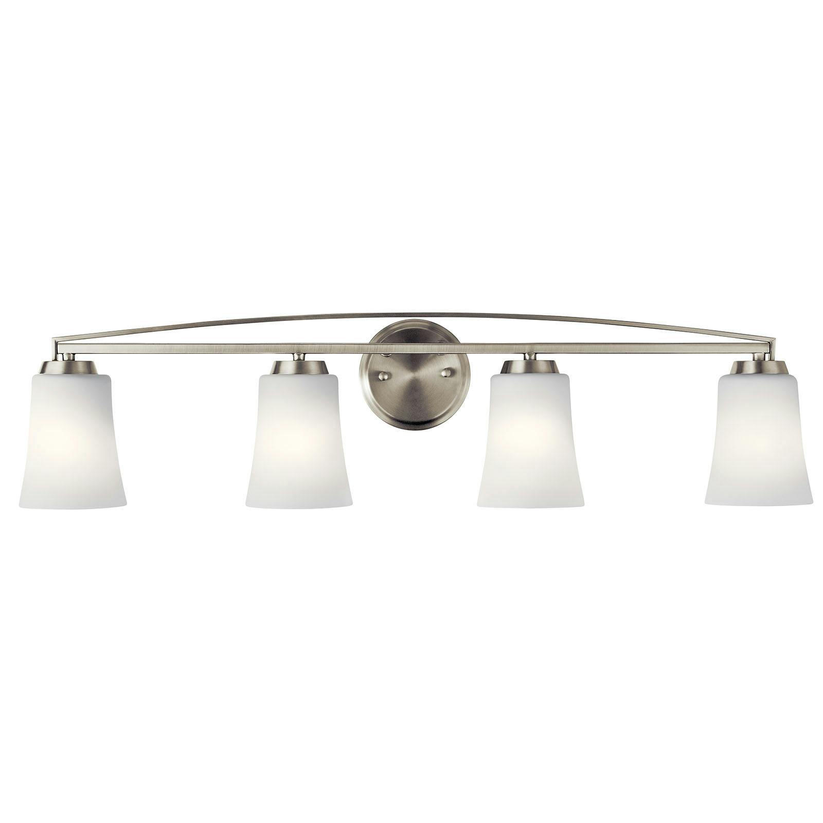 The Tao 4 Light Vanity Light Brushed Nickel facing down on a white background
