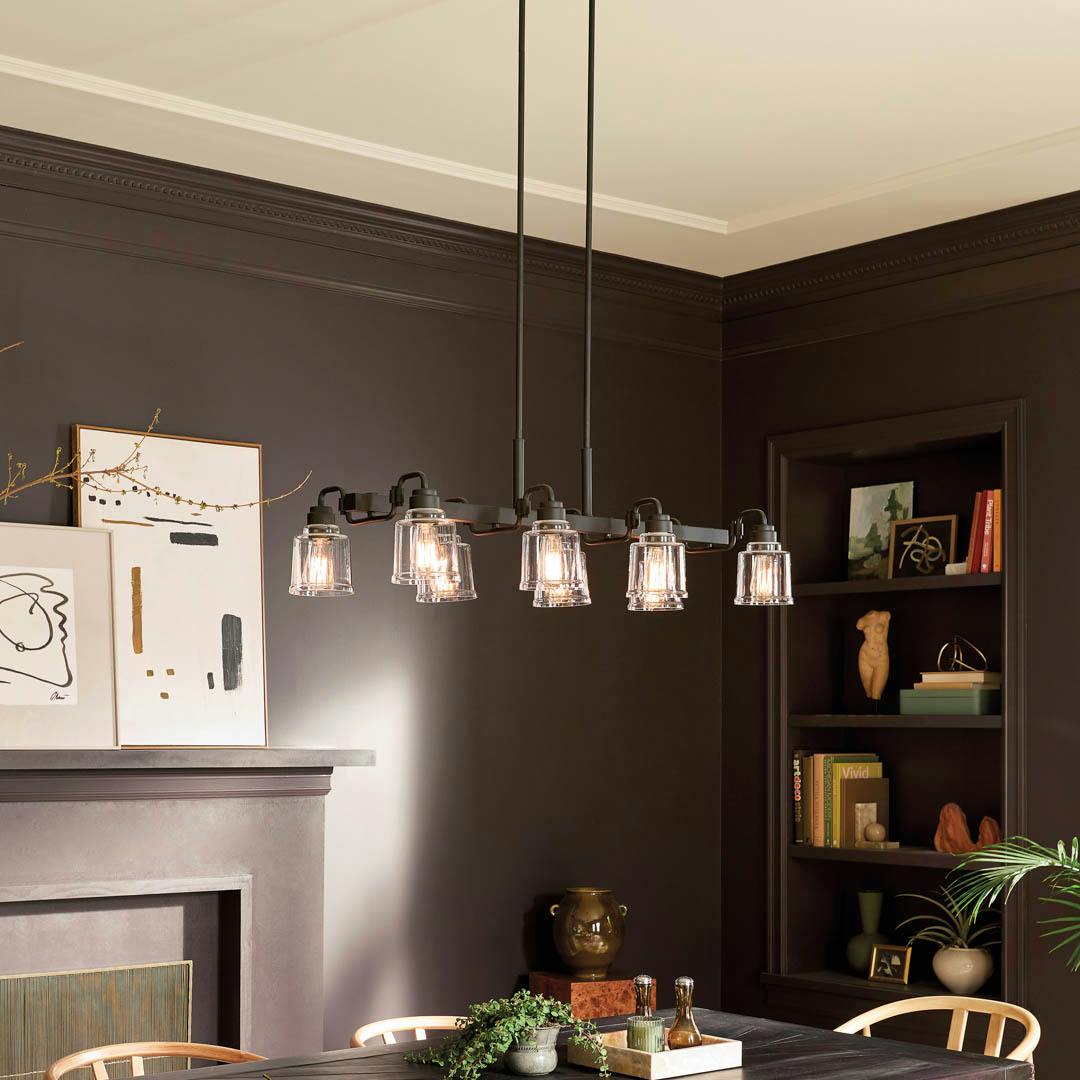 Day time dining room with Aivian™ 42" 8 Light Linear Chandelier Black