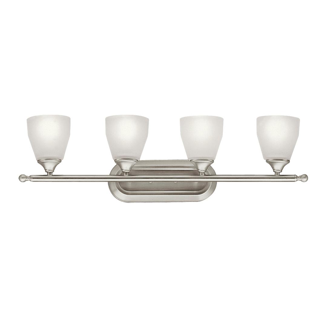 The Ansonia 4 Light Vanity Light Nickel facing up on a white background