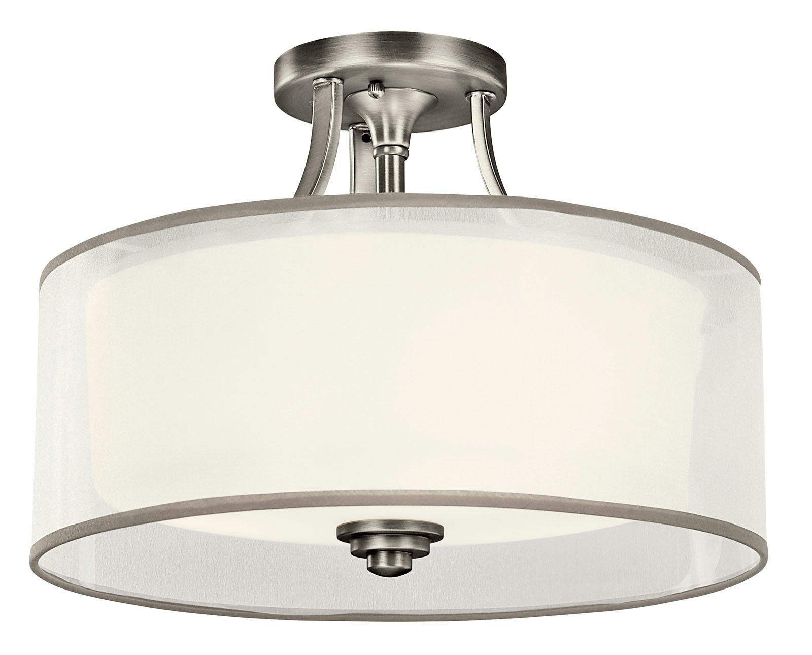 Lacey 15" 3 Light Semi Flush in Pewter on a white background