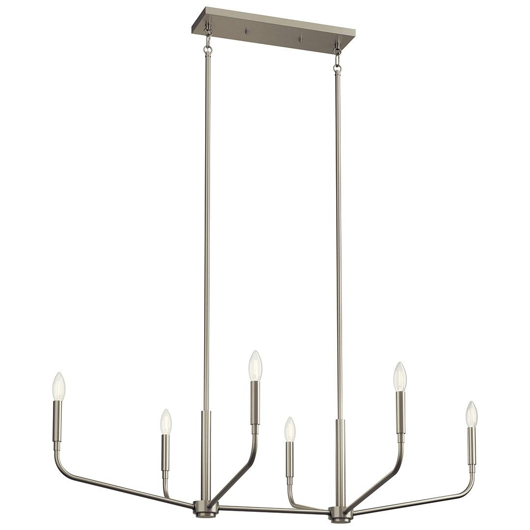 The Madden 45 Inch 6 Light Linear Chandelier in Brushed Nickel on a white background
