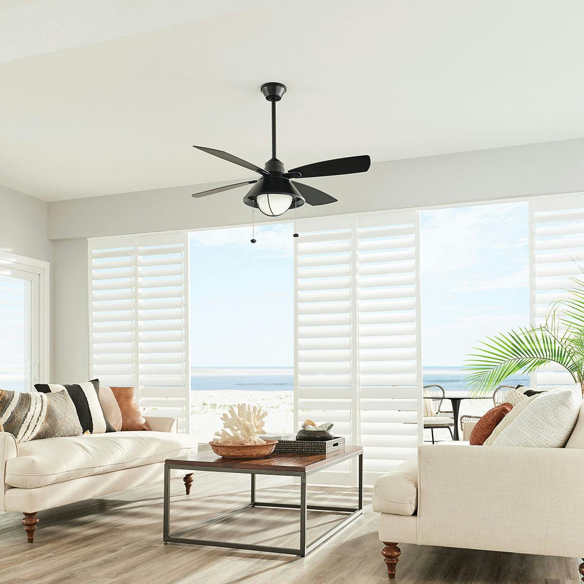 Living room featuring Seaside ceiling fan 310181SBK