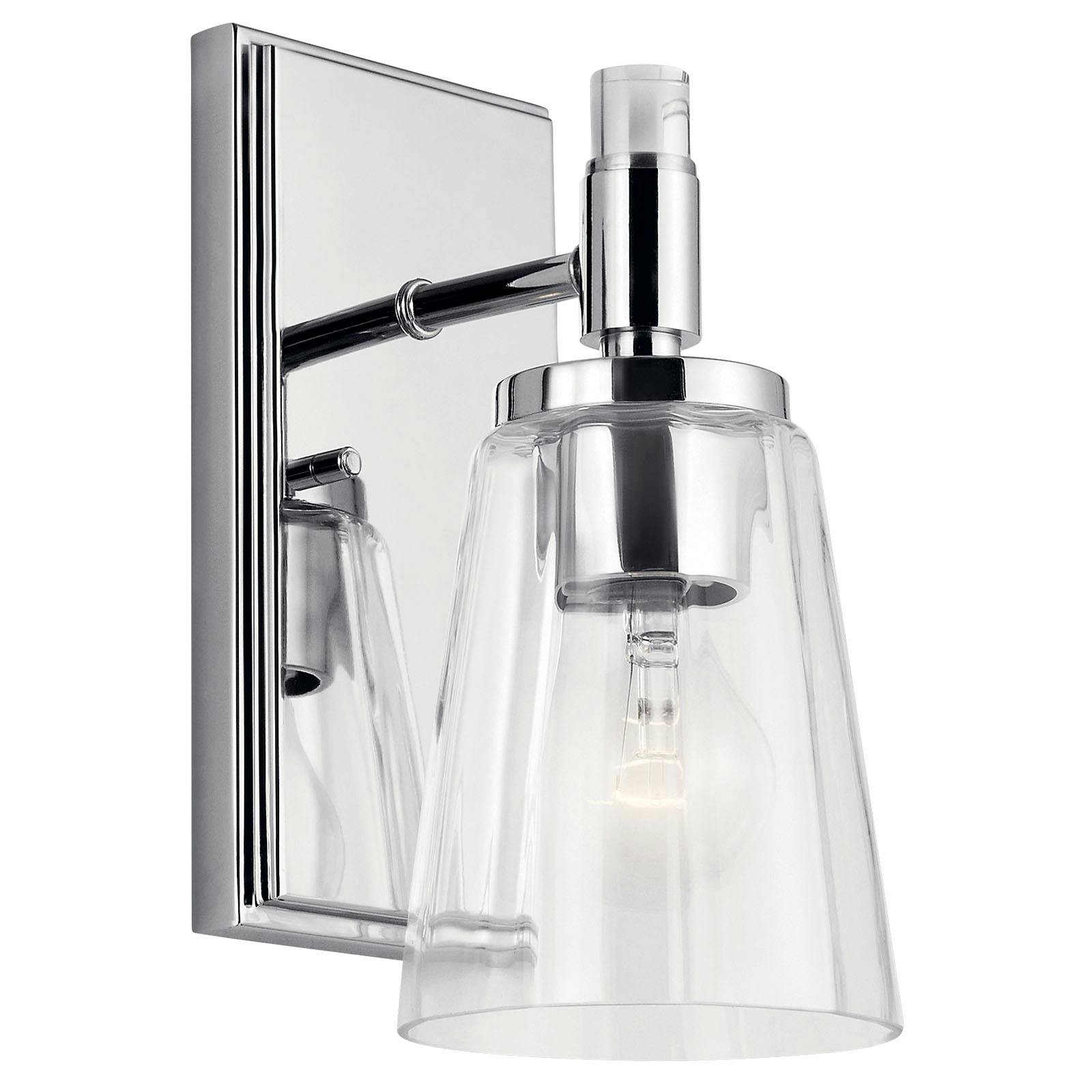 The Audrea™ 1 Light Wall Sconce Chrome facing down on a white background