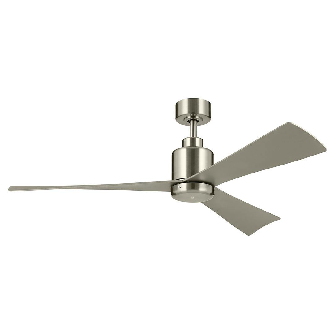 The 52 True Ceiling Fan in Brushed Stainless Steel with Silver Blades on a white background