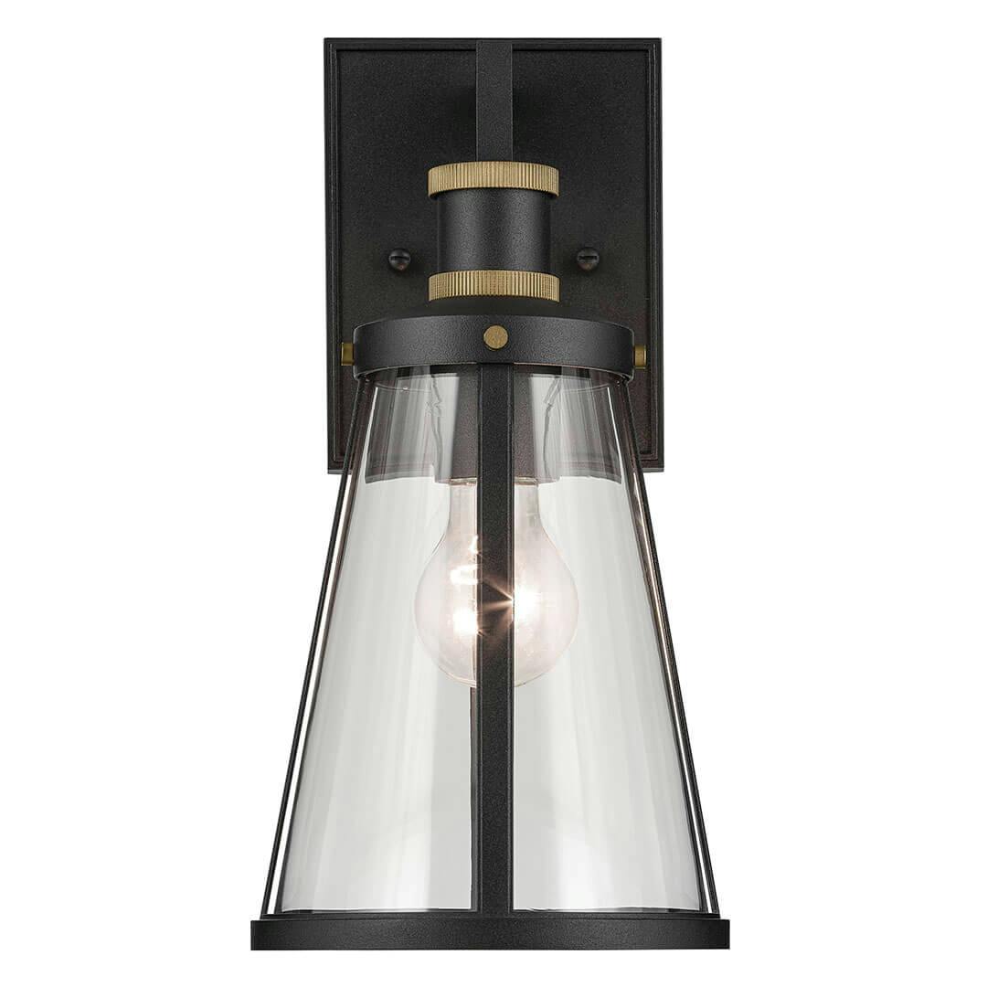 Front view of the Talman 13.25" 1 Light Outdoor Wall Light in Textured Black and Natural Brass on a white background