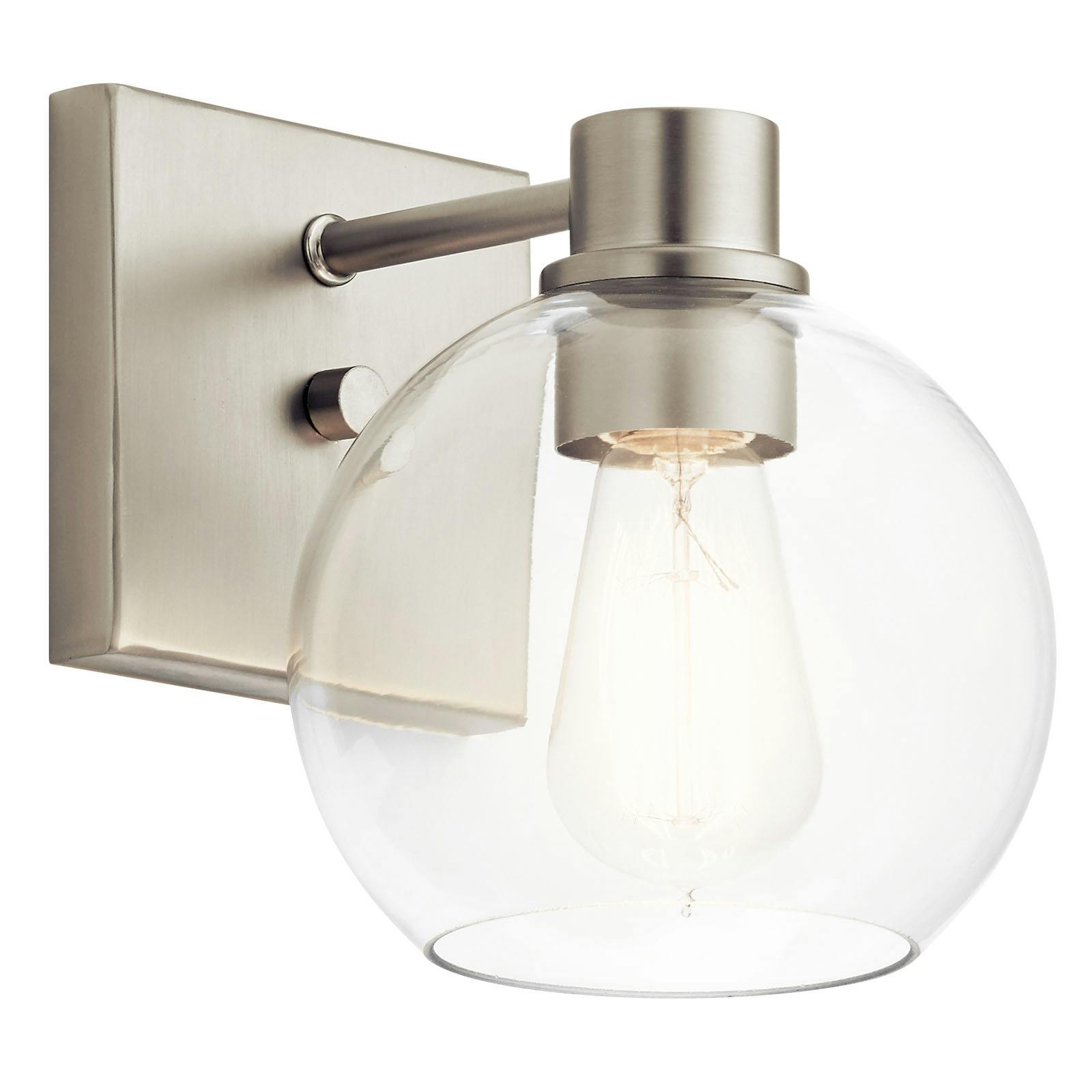 The Harmony 1 Light Sconce Brushed Nickel facing down on a white background
