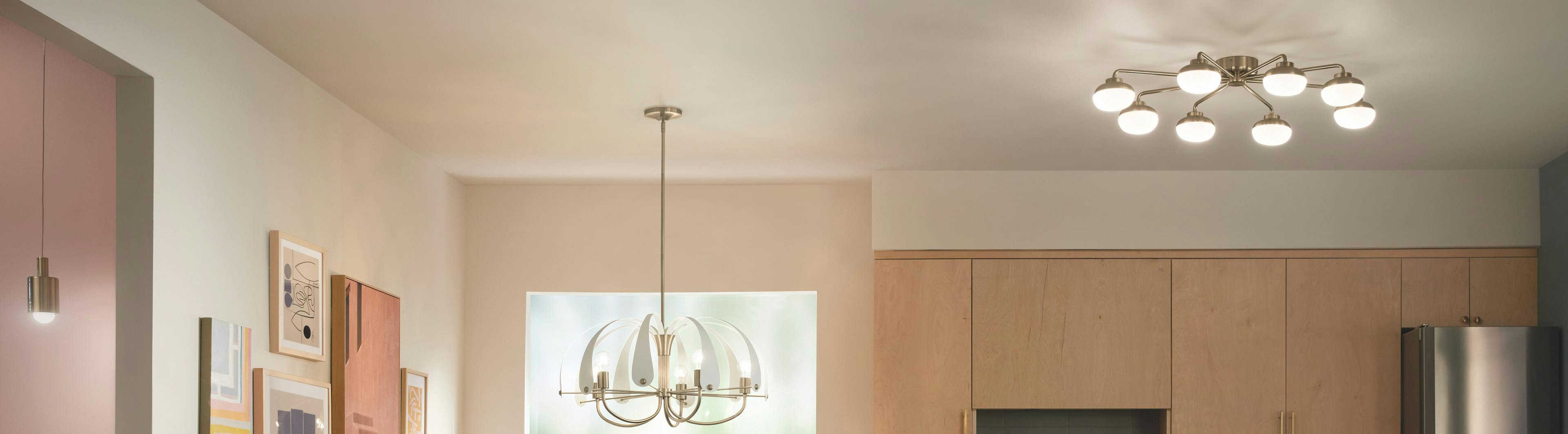 Modern kitchen with Remy 8-light flush mount like on a white ceiling and champagne bronze finish