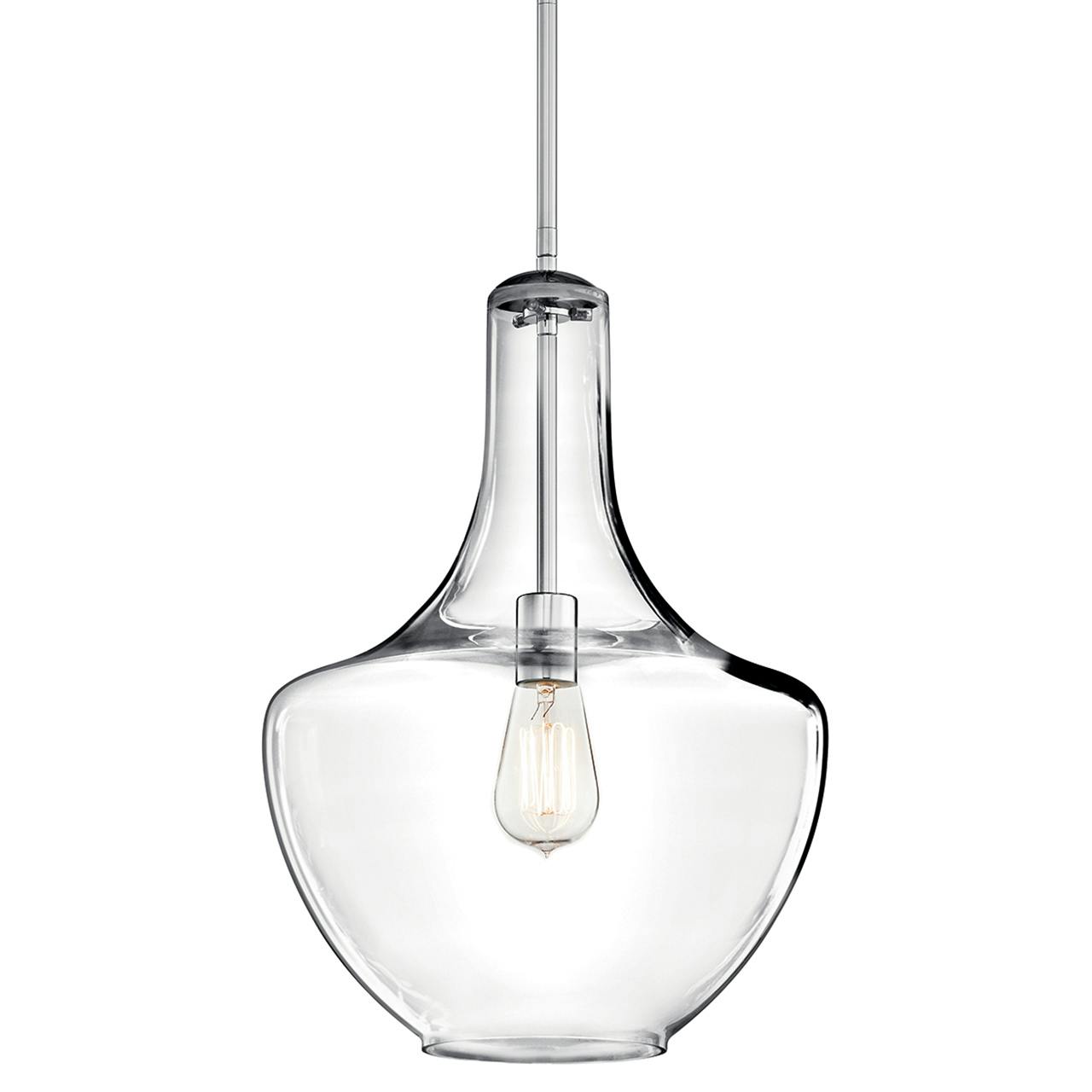 Everly™ 19.75" Pendant Clear Glass Chrome without the canopy on a white background